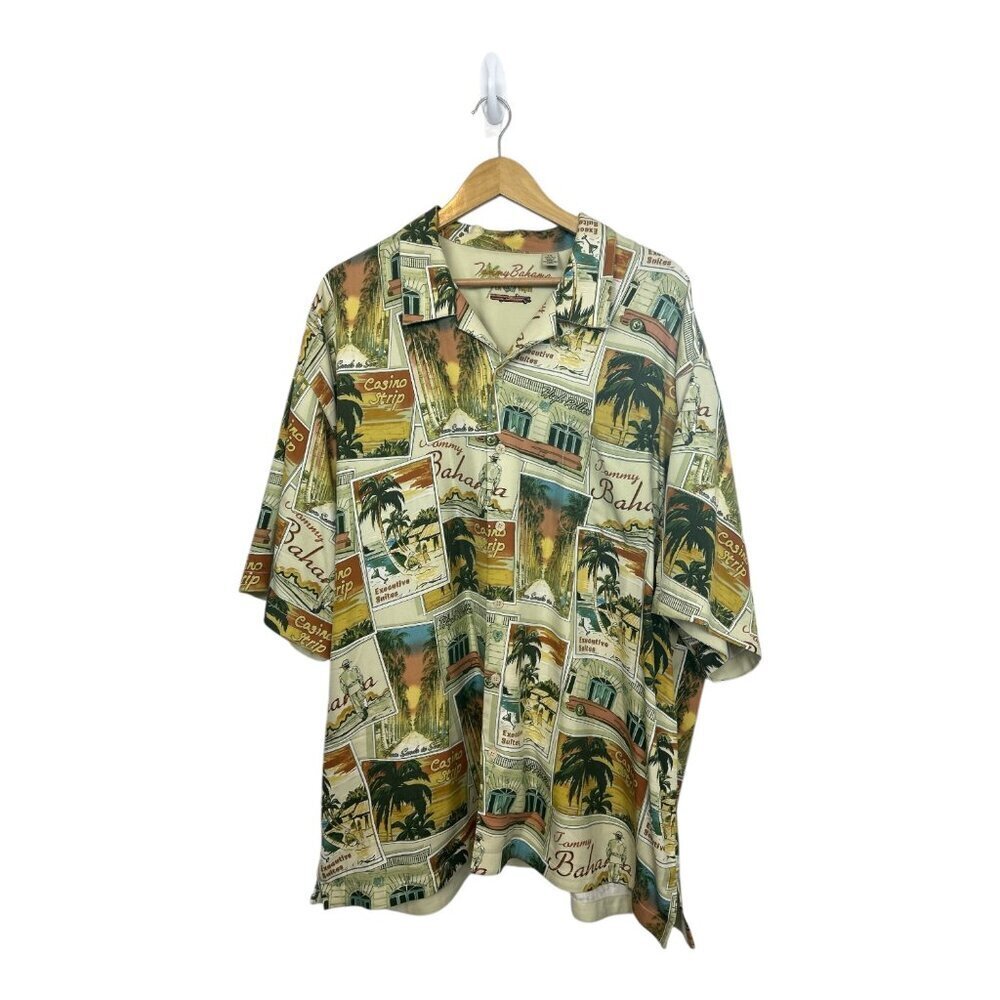 Tommy Bahama Silk Camp Shirt Men’s XXL Las Vegas Postcard Travel‎ High Roller